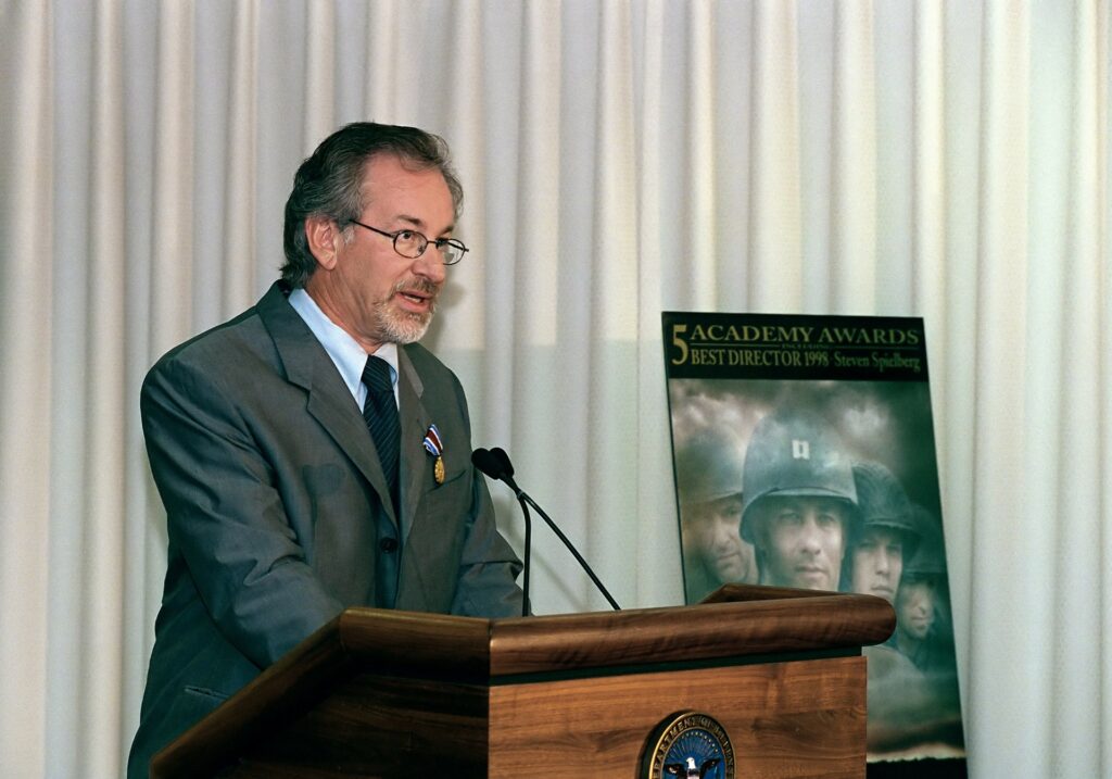 Steven Spielberg speaking to an audience