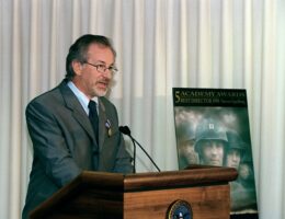 Steven Spielberg speaking to an audience