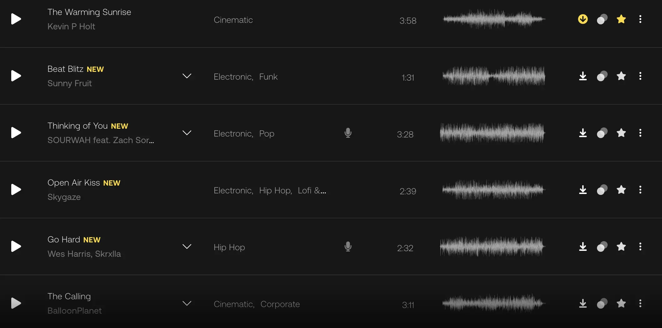 Sorting tracks by filter in Artlist