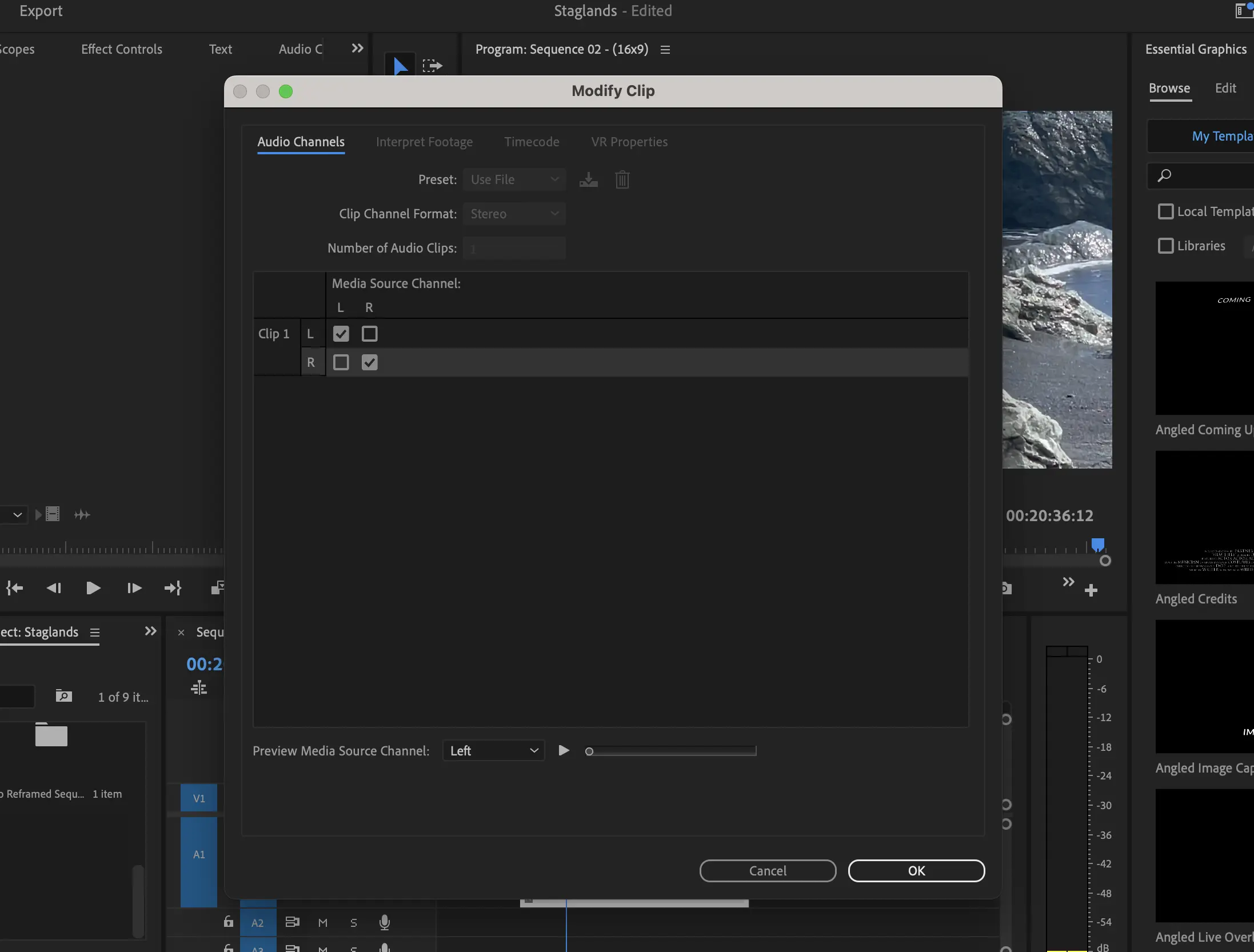 Adjusting stereo mix channels in Premiere Pro
